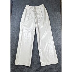 7 For All Mankind Ivory Wide Leg Pants Pleated Tailored‎ Womens NWOT Minimalist